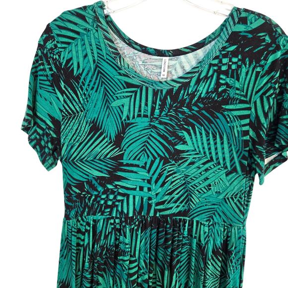 Longyuan Women's Dress Medium M Green Palms Sleeves Misses Size 8 10 - Picture 2 of 6